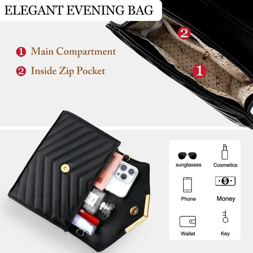 Women Vegan Leather Evening Clutch Purse Crossbody Bag for Party Gift